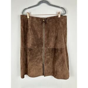 Issac Mizrahi Brown Leather Skirt Size 14 Full‎ Frontal Zipper A Frame Lined